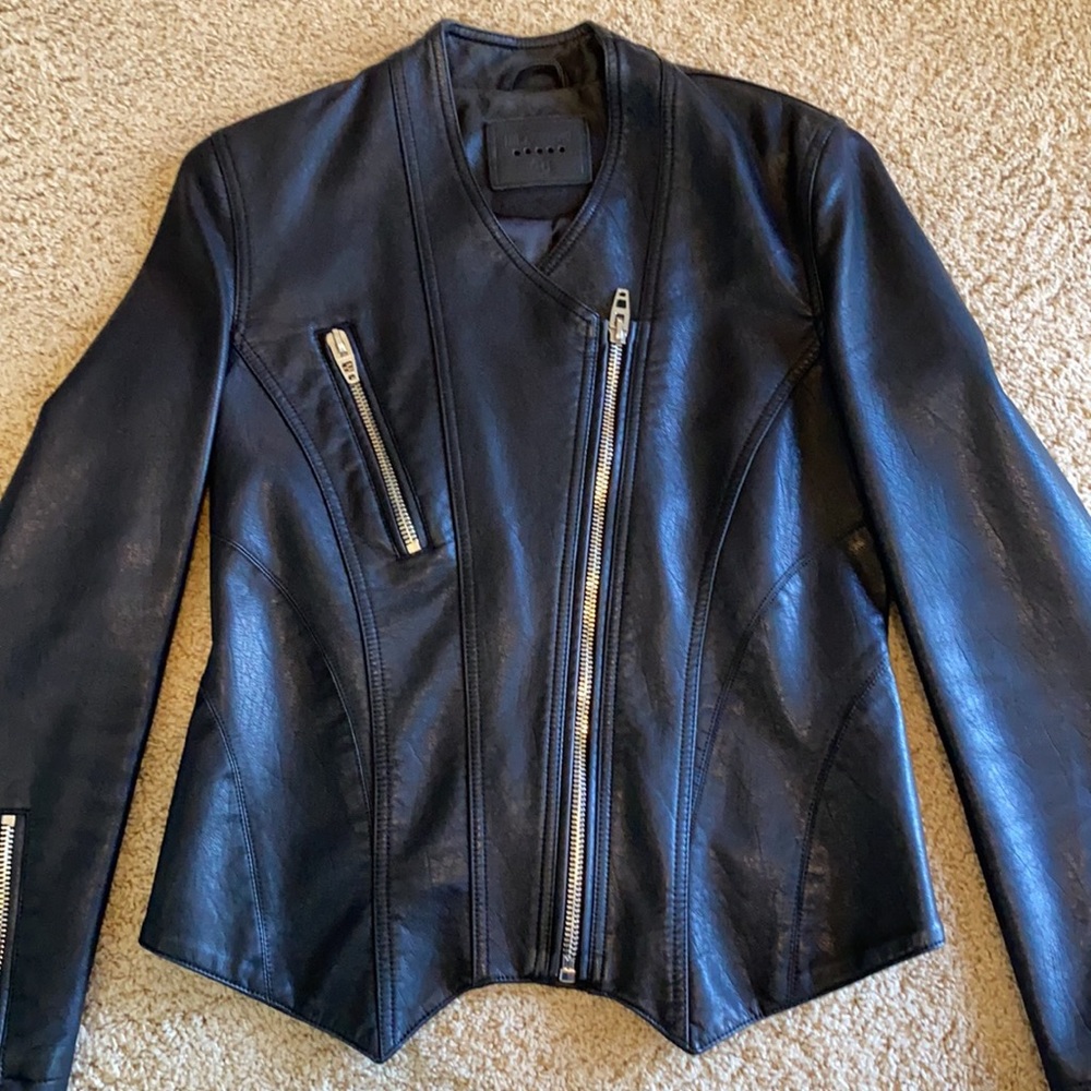 Blank NYC Faux Leather Moto Jacket in black, size medium